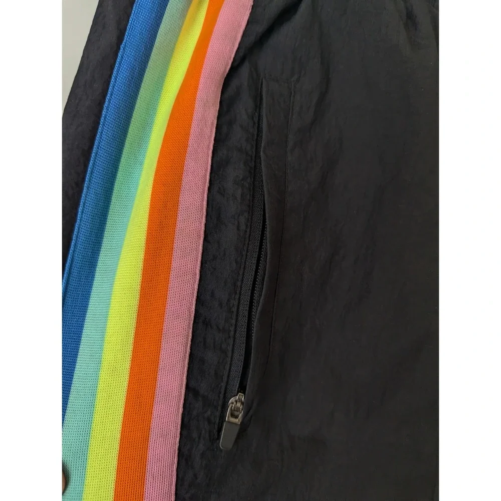 Fabletics Windbreaker Pants Womens S Black Rainbow Side Stripe Zip Ankle Track - Picture 3 of 7